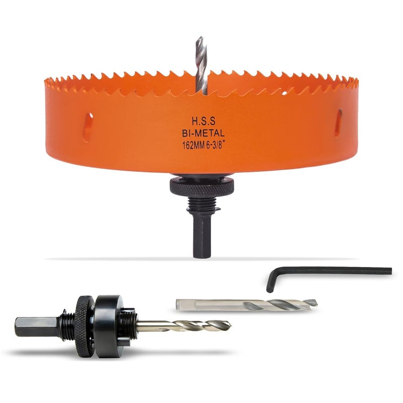 VIKITON 6-3/8 Inch Hole Saw with Arbor for Metal Wood Plastic, 6.3 in Bi-Metal Hole Cutter for Different Project with Smooth and Flat Drilling Edge, Fast Chip Removal,Lighter and Portable - Image 1